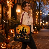 Sac fourre-tout en toile grande capacité à motif citrouille maison hantée d'Halloween