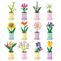 8813 Bloques de Construcción de las Doce Constelaciones, Serie de Flores de la Suerte, Piezas Pequeñas Educativas, Ladrillos de Ensamblaje DIY en Maceta, Juguetes de Regalo para Niños