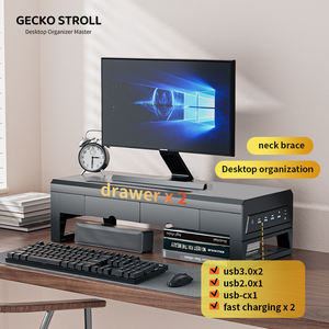 Nuovo Supporto per Computer GECKO STROLL 550 a Doppio Strato con Cassetti, USB 3.0, Ricarica Rapida 65W, Nero, per Desktop fino a 32 Pollici - Product Image 1