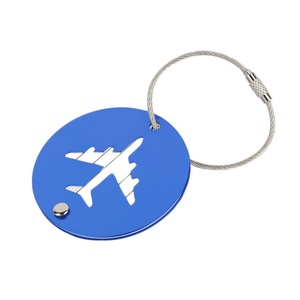 New Arrival Wholesale Round Aluminum Travel Luggage Tag Hollow Out Aircraft Design with Metallic Letter Pattern - Product Image 1