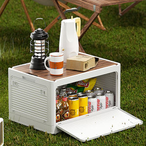 Boîte <span class=keywords><strong>de</strong></span> <span class=keywords><strong>rangement</strong></span> pliante en plastique avec dessus en bois, idéale pour une utilisation en <span class=keywords><strong>extérieur</strong></span> comme récipients <span class=keywords><strong>de</strong></span> stockage et table - Product Image 2