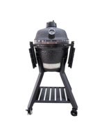 Barbecue Kamado en céramique autoportant moderne de 16 pouces, modèle MK16Pro, avec fonction fumoir sur chariot, grand format en forme d'œuf, gris foncé brillant