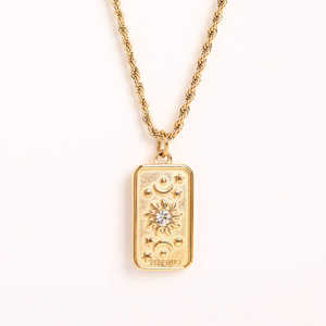 Collar de <span class=keywords><strong>Tarot</strong></span> con Estilo Retro Europeo Americano, Chapado en Oro de 18K, con Diseño de Goteo de Aceite, Colgante Geométrico en Forma de Cruz de Acero Inoxidable para Mujer - Product Image 2