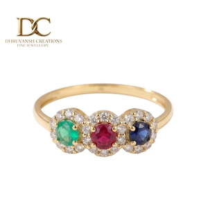 Bague de luxe en or massif 14 carats avec diamant de laboratoire, saphir bleu, rubis sang de pigeon et émeraude colombienne, bijoux pour femmes - Product Image 3