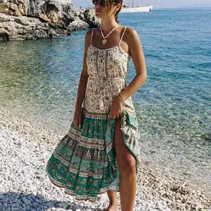 Custom New Design Vacation Top Sell Sleeveless Maxi Dress Women Elegant Casual Floral Print Long Lady Summer Dress Clothing