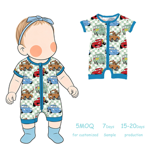 Pijama de Verano para Bebé Recién Nacido, Diseño Personalizado con Estampado de Auto, Mono de Bambú para Niños Pequeños - Product Image 1