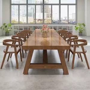 北欧無垢材の長方形ダイニングテーブルロングパインデスク8人用多目的ダイニングルーム用 - Product Image 1