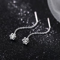 S999 Sterling Silber Feiner Schmuck Blumen-Durchzieher-Ohrringe Minimalistischer Nischen-Großhandel Bijoux Pendientes Ganku