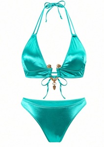 JSN 2026 Nuovo Design Bikini Due Pezzi con Copricostume per Signore, Costume da Bagno Donna Tinta Unita con Allacciatura al Collo e Schiena Scoperta di Alta Qualità - Product Image 5