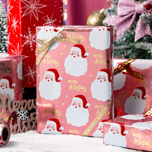 Pink Santa Claus Christmas <b>Wrapping</b> <b>Paper</b> Roll 17 Inch X 33 Feet Reversible Art <b>Paper</b> with Merry Christmas Text - Product Image 1