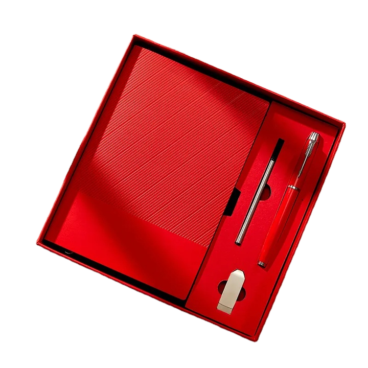 Custom Logo UV Printed Embossed Multifunction Office Supplies Gift Stationery Business Promotion Sets USB Drive Pen PU Leather