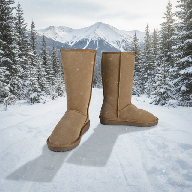 Durable Cow Suede Leather Knee-High Autumn Winter Anti-Slip Warm Comfortable Snow Boots for Women