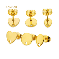 KAVNAR Anting Hati Berlapis Emas 18K, Bahan Dasar Anting Stud Baja Tahan Karat dengan Lubang 8mm untuk Pembuatan Perhiasan DIY