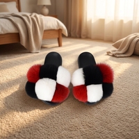 Sandales d'été pour femmes en fourrure de renard avec pompon, semelle en caoutchouc, style claquettes, pour l'extérieur