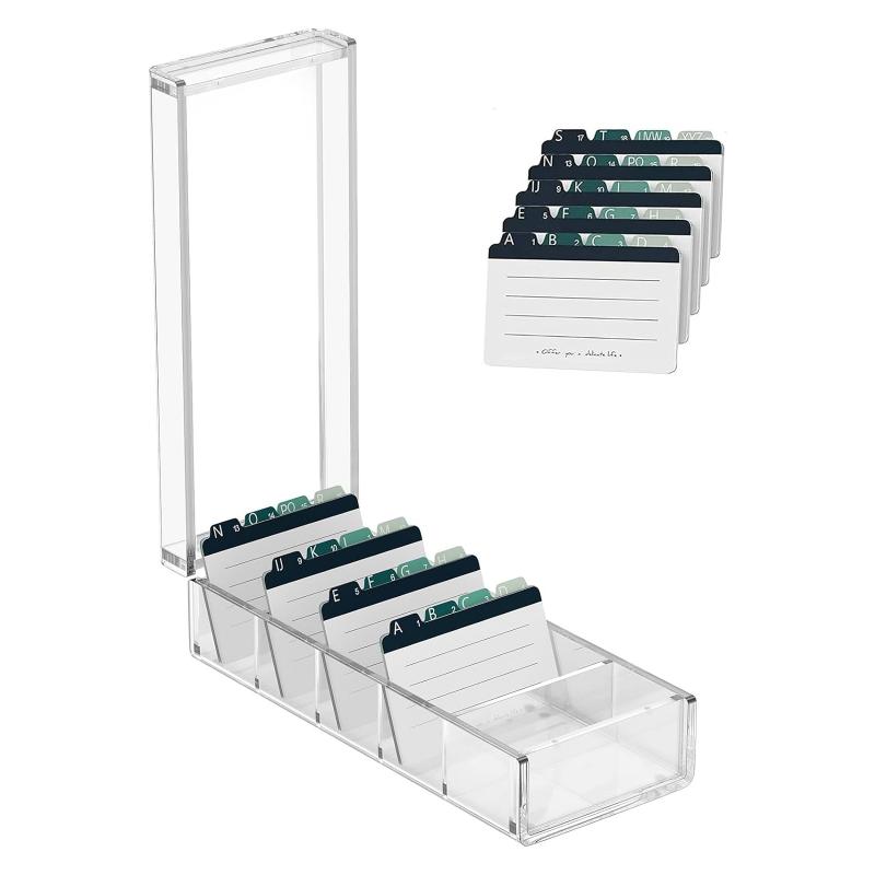 Modern Clear Acrylic Business Card Holder 6 Dividers 600 Card Capacity A-Z  Tabs Desk Card Box Organizer for Jewelry Display