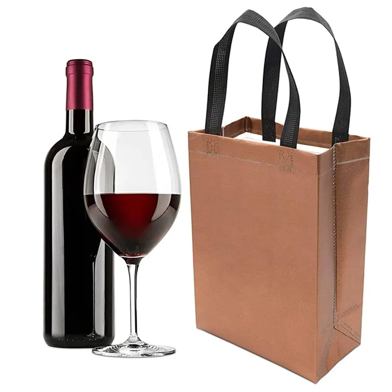 Grosir penjualan langsung laminasi Bopp tas anggur anyaman bukan tas bantal tenun untuk Bar Anggur kantong anggur bukan tenunan belanja tas anggur