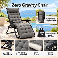 Chaise zéro gravité pliable pour patio, avec coussin épais rembourré, porte-gobelet, plateau et structure en acier pour pelouse et camping