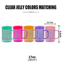 Entrepôt aux États-Unis Tasses en verre transparent à gelée colorée de 17oz avec couvercle en plastique coloré et paille
