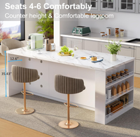 Îlot de cuisine de 71 pouces avec rangement, table en faux marbre blanc avec sièges, armoire d'îlot fixe avec tiroirs