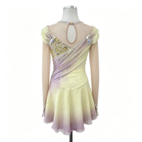 Robe de patinage artistique dégradé jaune lavande, ornée de strass, à manches longues, pour compétition, pour enfants et filles