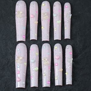 Ongles artificiels en acrylique de luxe, 10 pièces, faits à la main, design carré diamant, ensemble d'ongles à presser personnalisés pour doigts, marque privée - Product Image 5