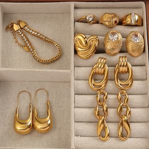 Retro tıknaz Modernist büyük Oval bildirimi saplama küpe Bejeweled Oval Geo geometrik küpe paslanmaz çelik zirkon küpe - Product Image 6