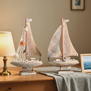 Mediterranean Wooden Sailboat Model Home Decoration 3D Fishing Boat <b>Ornament</b> Creative Decorative Boat Set - Product Image 5