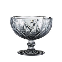 Bol à dessert et milkshake haut en verre sodocalcique de style européen, à motif en relief, avec poignée et contour doré, spécial crème glacée