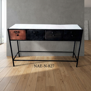 Muebles de Salón de Estilo Industrial Vintage, Mesa Consola de Metal con 4 Cajones y Superficie Metálica para Apartamento - Product Image 3