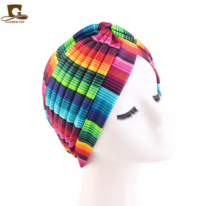 Uding nouvelle couleur imprimé rayé indien populaire turban chapeaux - Product Image 6