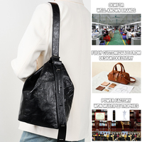 Sac seau en cuir vintage chic, souple et froissé, avec cordon de serrage, grande capacité, décontracté, pour le quotidien, avec bandoulière réglable