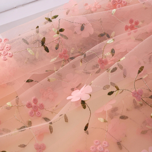 투투 원피스 의류를위한 아름다운 꽃 자수 녹색 꽃 자수 메쉬 레이스 직물 부드러운 얇은 명주 그물 직물 - Product Image 4