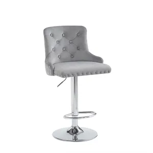 Light Luxury High Quality Restaurant Furniture Metal Commercial High Chair Velvet Bar Stool