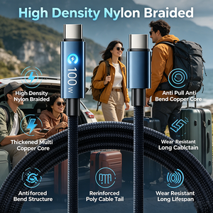 Cable de Carga Rápida Tipo C a Tipo C <span class=keywords><strong>PD3</strong></span>.<span class=keywords><strong>0</strong></span> de 100W, Trenzado de Nailon con Indicador LED, Chip E-Marker y Aleación de Zinc, ¡Gran Venta! - Product Image 5