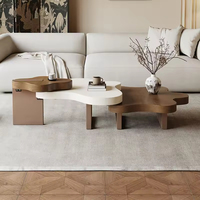 Ensemble de table basse moderne en forme de nuage, plateau en bois, hauteur réglable, design artistique irrégulier pour hôtel, maison, salon