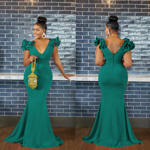 Kadın basit düz renk v yaka kolsuz uzun balo elbise payetli omuz çiçek baskı balo dijital şifon partiler - Product Image 3