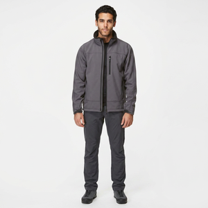 High Quality Waterproof <b>Canvas</b> Stand Collar Front Logo Thick Hooded Vintage Softshell Jacket for Men - Product Image 1