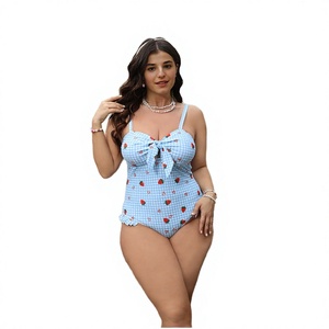 Wholesale Blue Plus Size Halter Neck Eco-Friendly One Piece Bikini Swimsuit with <b>Strawberry</b> Print for Hot Spring Use 2026 Custom - Product Image 3