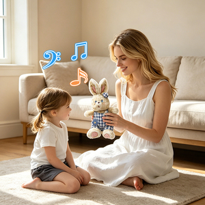 Lindo Conejito de Peluche con Overol a Cuadros Azules y <span class=keywords><strong>Boina</strong></span>, Muñeco Kawaii Suave, Regalo de Cumpleaños para Niñas - Product Image 3