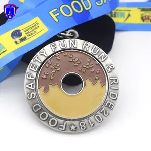 custom antique silver rotatable spining metal medal for food safty fun run and ride event