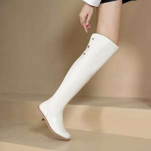 Cialisa-zapatos de invierno hechos a mano para mujer, <span class=keywords><strong>botas</strong></span> por encima de la rodilla de piel auténtica, color marrón, blanco - Product Image 3