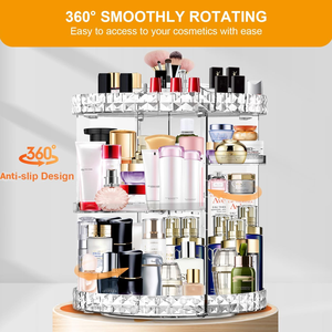 Organisateur de maquillage rotatif à 360° en PET, 7 niveaux réglables, texture diamant, support de rangement cosmétique transparent, présentoir de coiffeuse - Product Image 3