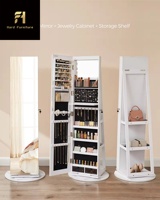 Armoire à bijoux contemporaine pivotante à 360° avec éclairage LED, miroir sur pied multifonctionnel verrouillable pour salon ou appartement