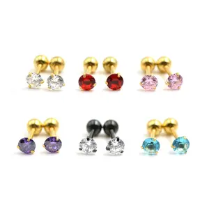 Stainless steel four-claw integrated round AAA Zircon ear studs popular rhinestone small earrings