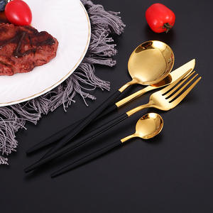 Portuguese Style Stainless Steel <b>Cutlery</b> <b>Set</b> 5 Piece Flat Handle Polished Knife Fork Spoon Chopsticks <b>Black</b> Gift Box Durable - Product Image 4
