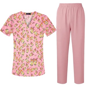 Printed Elastic Surgical Scrub Sets V-Neck Short Sleeve Unisex Hospital Uniforms Moisture Wicking Cotton Woven S XXL - Product Image 3