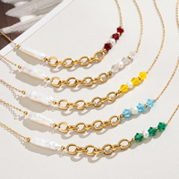 Collier pour femme en acier inoxydable avec chaîne à maillons épais, perles de culture d'eau douce baroques Biwa et perles de verre bicône colorées, résistant au ternissement