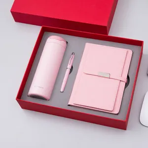 Diário personalizado Luxo Branco PU Couro Notebook Gift Box Set Business Gift Thermos Cup Journal Gift Set Com Caneta E Garrafa De Água