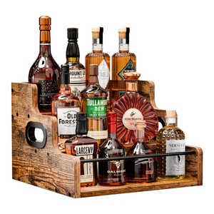 Espositore a 3 livelli in metallo e legno per supermercati, marca OEM, per bottiglie di champagne, liquori e vini di lusso. - Product Image 1