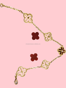 Bracciale a Quadrifoglio Placcato in Oro 18K Premium con Intarsio in Agata Scintillante Realizzazione su Misura e Stile Trendy Disponibile Opzione Ingrosso - Product Image 5